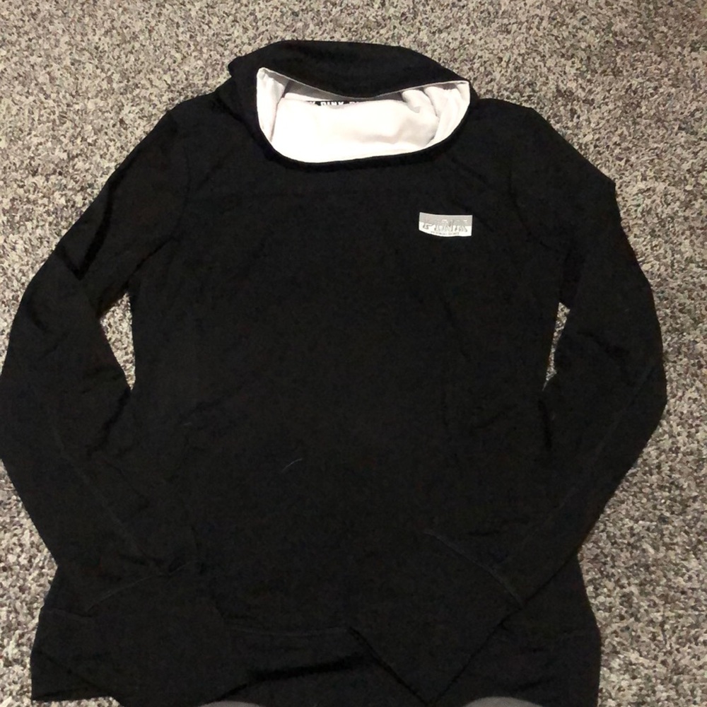 Black long sleeve athletic top with cowl neck